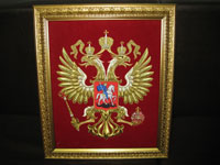 Вышивка Герба РФ в раме золото